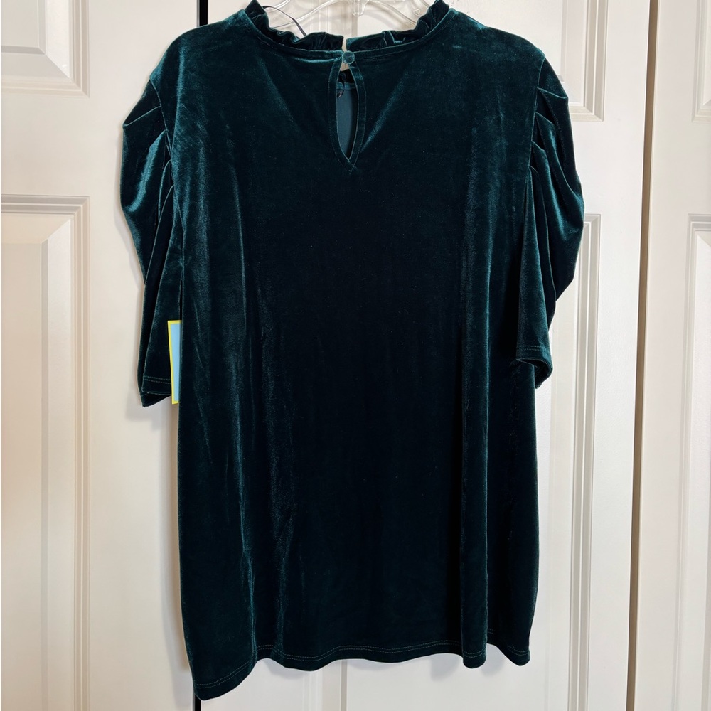 NWT CeCe Velvet Puff Sleeve Blouse - Teal sz L - Picture 4 of 11